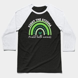 Fight The Stigma Green Boho Rainbow Ribbon Baseball T-Shirt